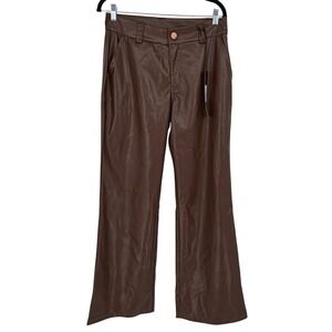 DG2 Diane Gilman Women Brown Faux Leather Wide Leg Pants Size 12 NWT